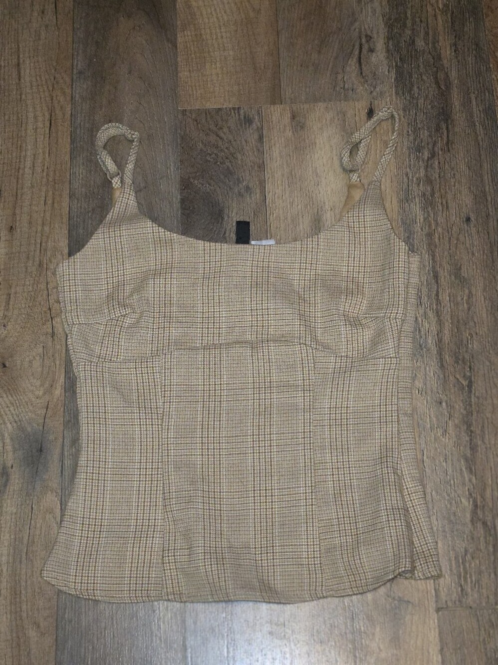 H&M Divided Plaid Corset Style Cami Top Tan Brown Houndstooth XS
